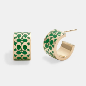 Coach Women’s Signature “C” Enamel Huggie Gold & Green C7770/3