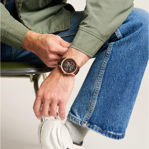 Fossil Men’s Townsman Automatic Brown Leather Strap Brown Skeleton Dial 44mm Watch ME3259 - Image 5
