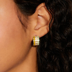Coach Women’s Signature “C” Enamel Plated Brass Hoop Gold & Yellow Earrings C9362/1 - Image 6
