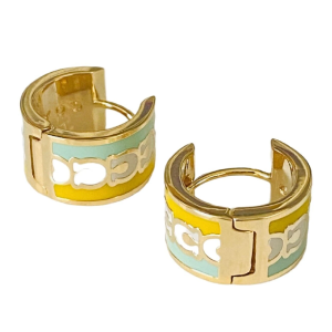 Coach Women’s Signature “C” Enamel Plated Brass Hoop Gold & Yellow Earrings C9362/1 - Image 3