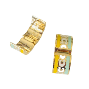 Coach Women’s Signature “C” Enamel Plated Brass Hoop Gold & Yellow Earrings C9362/1 - Image 4