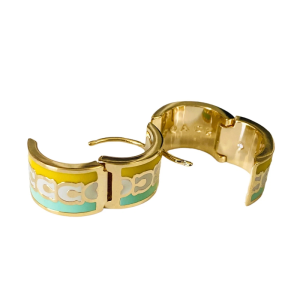 Coach Women’s Signature “C” Enamel Plated Brass Hoop Gold & Yellow Earrings C9362/1 - Image 5