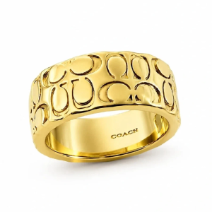 Coach Signature C Monogram Gold Tone Wide Band Ring Size 16.30mm C54514/1
