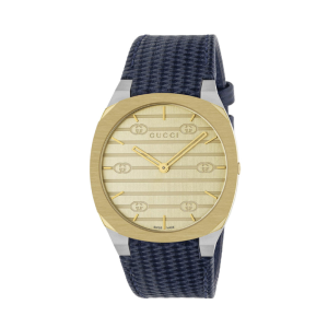Gucci Unisex Swiss Made Quartz Blue Leather Strap Gold Dial 38mm Watch YA163418
