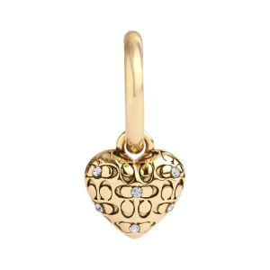 Alternative view of Coach Women’s Signature Quilted Heart Crystal Huggie Hoop Gold Earrings 460422GLD110