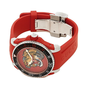 Gucci Men’s Swiss Made Quartz Red Silicone Strap Red Dial 40mm Watch YA136315 (Like New) - Image 3