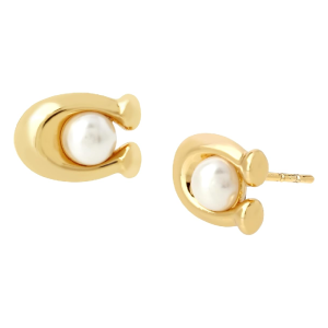 Coach Women’s Signature “C” Pearl Stud Gold Earrings 341922GLD100