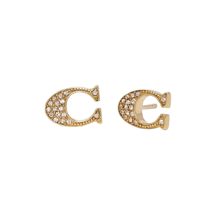 Coach Women’s Signature “C” Rhinestone Plated Brass Stud Gold Earrings F29824