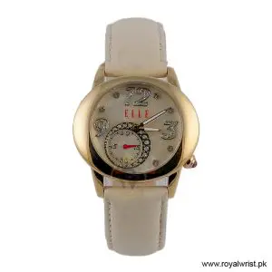 Elle Women’s Quartz Off White Leather Strap Mother Of Pearl Dial 40mm Watch EL20049S04N/4 (Like New)