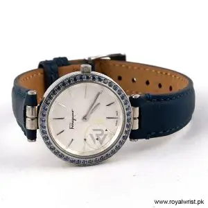 Ferragamo Women’s Quartz Swiss Made Blue Leather Strap Silver Dial 31mm Watch FIB010015 (Like New) - Image 3