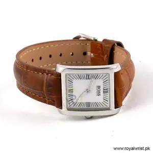 Hugo Boss Women’s Quartz Brown Leather Strap White Dial 24mm Watch 1502198/2 (Like New) - Image 4