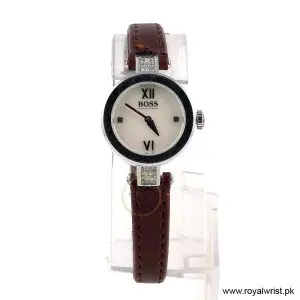 Hugo Boss Women’s Quartz Brown Leather Strap Mother Of Pearl Dial 24mm Watch 1502188/2 (Like New)