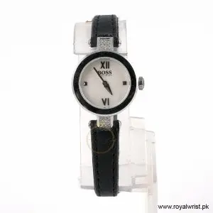 Hugo Boss Women’s Quartz Black Leather Strap Mother Of Pearl Dial 24mm Watch 1502188/1 (Like New)