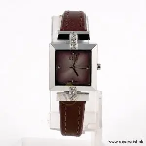 Elle Women’s Quartz Dark Brown Leather Strap Pink Dial 25mm Watch EL20028S02C/7 (Like New)