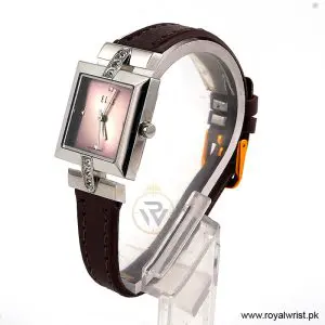 Alternative view of Elle Women’s Quartz Dark Brown Leather Strap Pink Dial 25mm Watch EL20028S02C/7 (Like New)