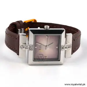 Elle Women’s Quartz Dark Brown Leather Strap Pink Dial 25mm Watch EL20028S02C/7 (Like New) - Image 3