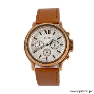 Hugo Boss Men’s Quartz Brown Leather Strap Silver Sunray Dial 42mm Watch 1502214/13 (Like New)