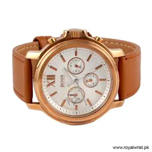 Hugo Boss Men’s Quartz Brown Leather Strap Silver Sunray Dial 42mm Watch 1502214/13 (Like New) - Image 3