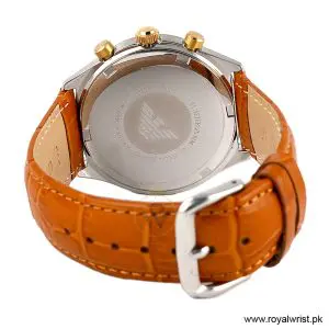 Emporio Armani Men’s Chronograph Quartz Brown Leather Strap White Dial 44mm Watch AR11033 (Like New) - Image 4
