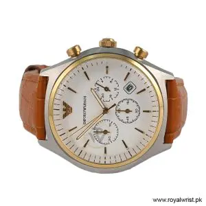 Emporio Armani Men’s Chronograph Quartz Brown Leather Strap White Dial 44mm Watch AR11033 (Like New) - Image 3