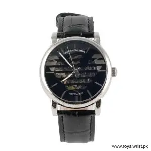 Emporio Armani Men’s Automatic Black Leather Strap Black Dial 43mm Watch AR60040 (Like New)