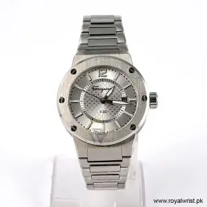 Ferragamo Men’s Swiss Made Quartz Silver Stainless Steel Silver Dial 44mm Watch SFHY01422/A (Like New)