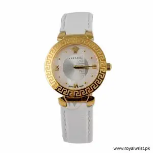 Versace Women’s Quartz Swiss Made White Leather Strap Mother Of Pearl Dial 35mm Watch VE011 (Without Tag)