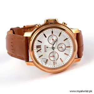Hugo Boss Men’s Quartz Brown Leather Strap Silver Sunray Dial 42mm Watch 1502214/12 (Like New) - Image 3