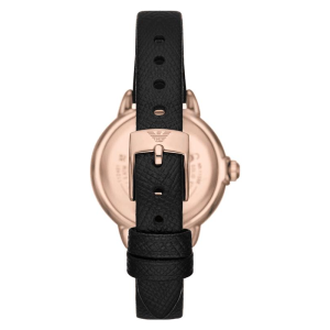 Emporio Armani Women’s Quartz Rose Gold Stainless Steel Mother of Pearl Dial 32mm Black Leather Watch AR11598 - Image 3