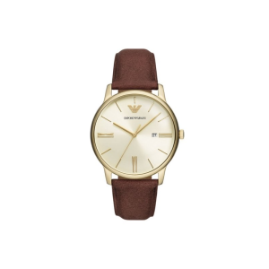 Emporio Armani Men’s Quartz Gold Stainless Steel Champagne Dial 42mm Brown Leather Watch AR11610