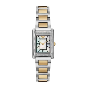 Emporio Armani Women’s Quartz Two-Tone Stainless Steel Mother of Pearl Rectangular 22×32mm Watch AR11642