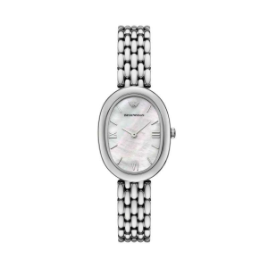 Emporio Armani Women’s Quartz Silver Stainless Steel Mother of Pearl Oval Dial 34mm Watch AR11706