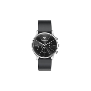 Emporio Armani Men’s Quartz Silver Stainless Steel Black Dial 42mm Chronograph Black Leather Watch AR11774
