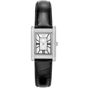 Emporio Armani Women’s Quartz Silver Stainless Steel Silver Dial 22×32mm Black Leather Watch AR11623