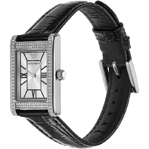 Alternative view of Emporio Armani Women’s Quartz Silver Stainless Steel Silver Dial 22×32mm Black Leather Watch AR11623