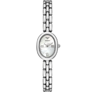 Emporio Armani Women’s Quartz Silver Stainless Steel Mother of Pearl Oval Dial 24mm Watch AR11720
