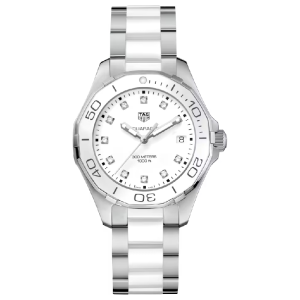 Tag Heuer Aquaracer Women’s Quartz Swiss Made Two-Tone Stainless Steel White Dial 35mm Watch WAY131D.BA0914 (Factory Leftover)