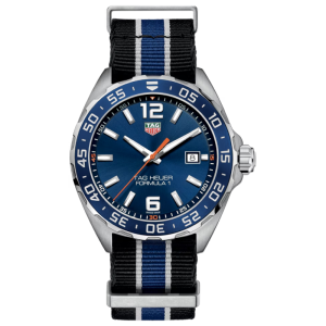 Tag Heuer Formula 1 Men’s Quartz Swiss Made Multi-Color Nylon Strap Blue Dial 43mm Watch WAZ1010.FC8197 (Factory Leftover)