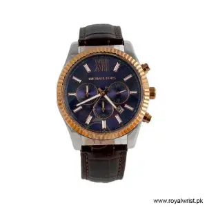Michael Kors Men's Quartz Brown Leather Strap Blue Dial 45mm Watch MK8412/1 (Like New)