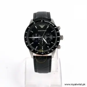 Emporio Armani Men’s Chronograph Quartz Black Leather Strap Black Dial 43mm Watch AR11243 (Like New)