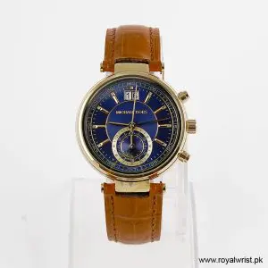 Michael Kors Women’s Quartz Camel Brown Leather Strap Blue Dial 39mm Watch MK2425 (Like New)