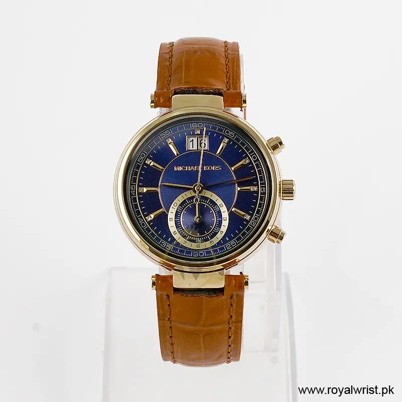Michael Kors Women’s Quartz Camel Brown Leather Strap Blue Dial 39mm Watch MK2425 (Like New)