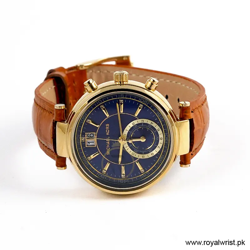 Michael Kors Women’s Quartz Camel Brown Leather Strap Blue Dial 39mm Watch MK2425 (Like New) - Image 3