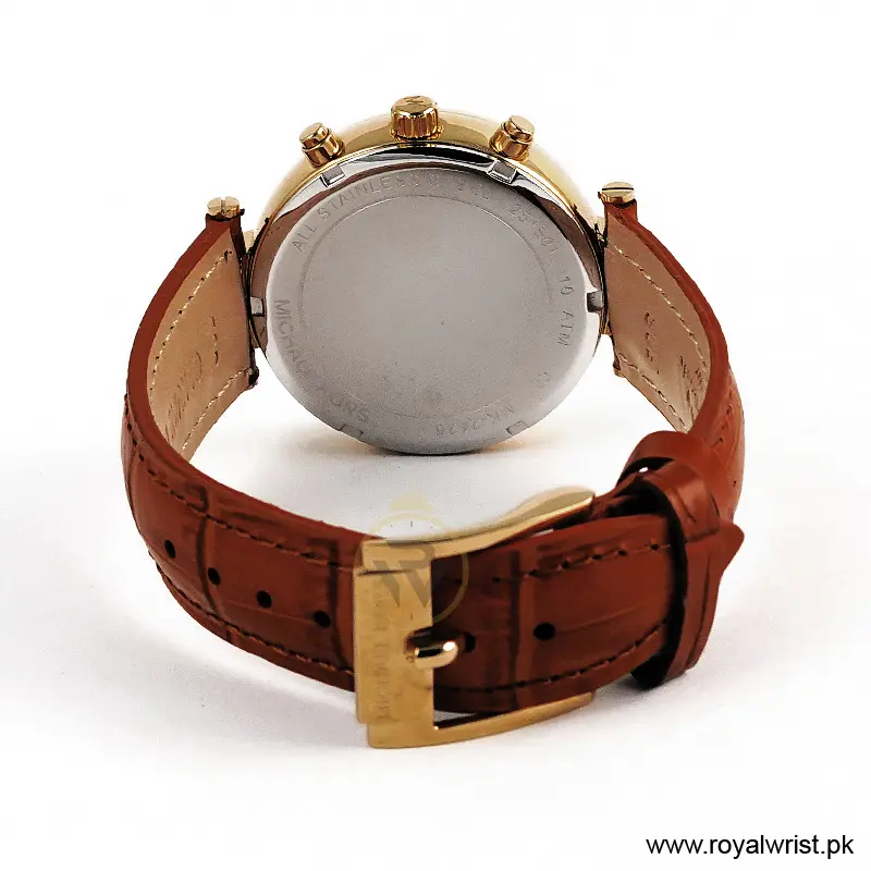 Michael Kors Women’s Quartz Camel Brown Leather Strap Blue Dial 39mm Watch MK2425 (Like New) - Image 4
