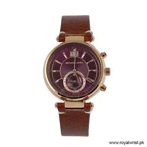 Michael Kors Women’s Quartz Brown Leather Strap Burgundy Dial 39mm Watch MK2426/1 (Like New)
