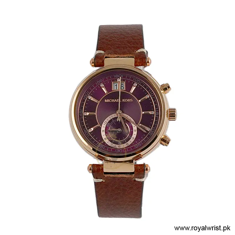 Michael Kors Women’s Quartz Brown Leather Strap Burgundy Dial 39mm Watch MK2426/1 (Like New)