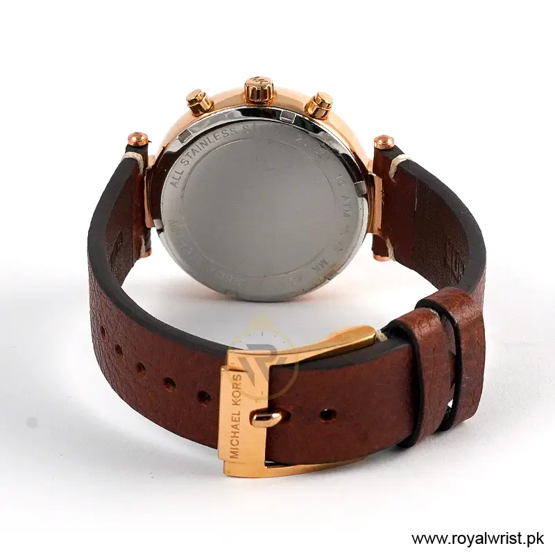 Michael Kors Women’s Quartz Brown Leather Strap Burgundy Dial 39mm Watch MK2426/1 (Like New) - Image 4
