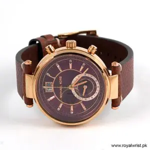 Michael Kors Women’s Quartz Brown Leather Strap Burgundy Dial 39mm Watch MK2426/1 (Like New) - Image 3