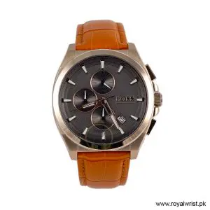 Hugo Boss Men’s Quartz Camel Brown Leather Strap Grey Dial 46mm Watch 1513882 (Like New)
