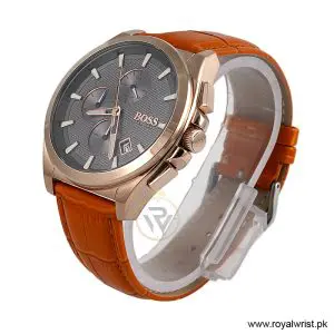 Alternative view of Hugo Boss Men’s Quartz Camel Brown Leather Strap Grey Dial 46mm Watch 1513882 (Like New)